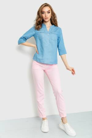 Блуза однотонна, колір джинс, 230R96