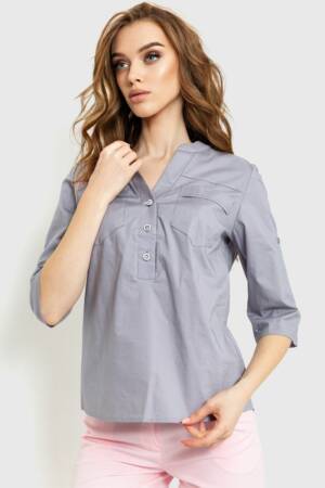 Блуза однотонна, колір світло-сірий, 230R96