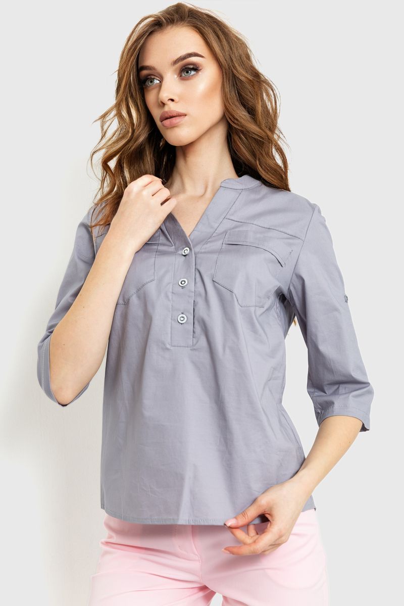 Блуза однотонна, колір світло-сірий, 230R96