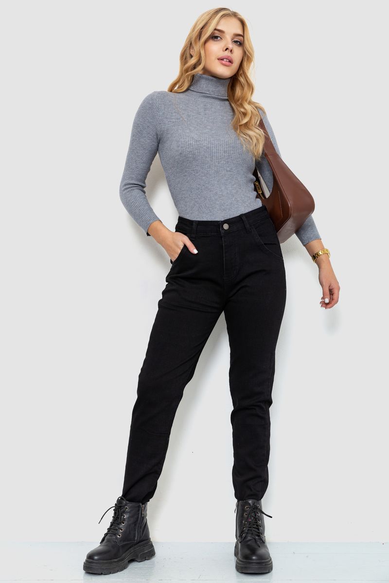 Джинси жіночі однотонні утеплені, колір чорний, 214R6026