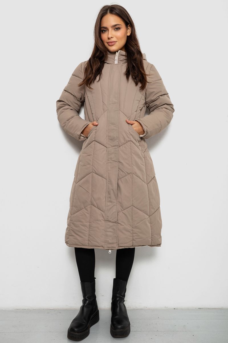 Куртка жіноча двостороння зимова, колір темно-бежевий, 244R24115