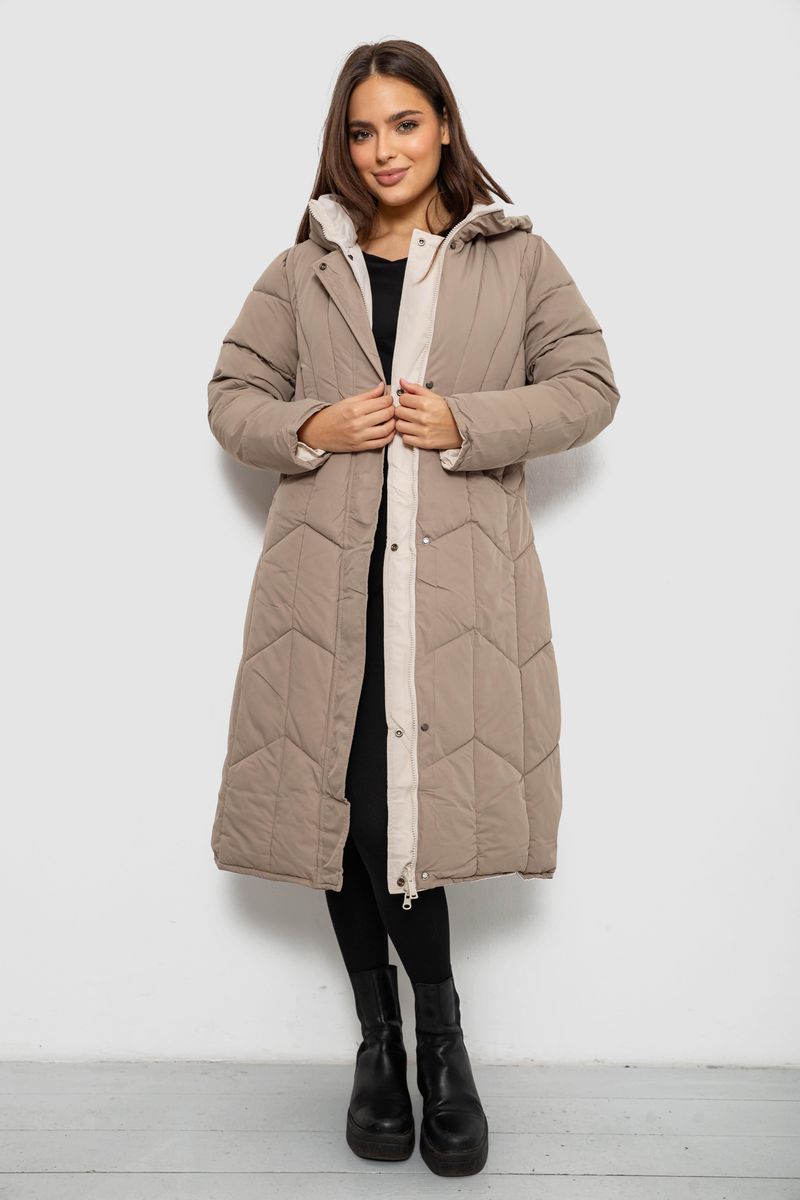 Куртка жіноча двостороння зимова, колір темно-бежевий, 244R24115