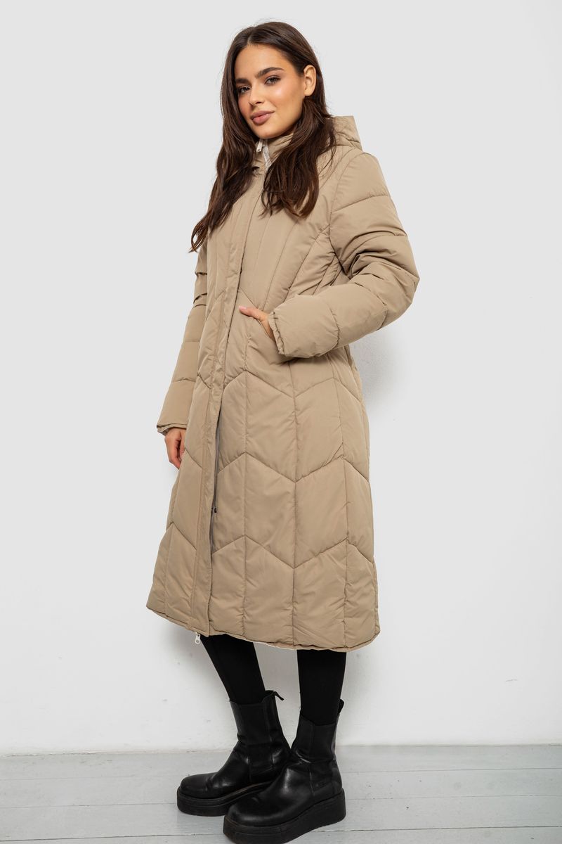 Куртка жіноча двостороння зимова, колір бежевий, 244R24115 - Зображення 4