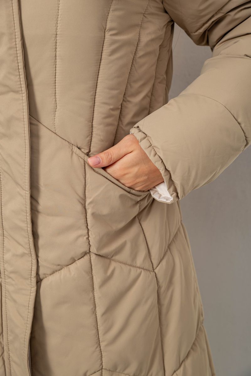 Куртка жіноча двостороння зимова, колір бежевий, 244R24115 - Зображення 6