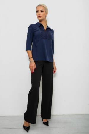 Блуза однотонна, колір синій, 230R70-1