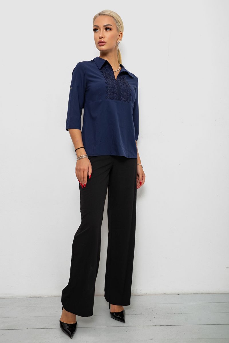 Блуза однотонна, колір синій, 230R70-1