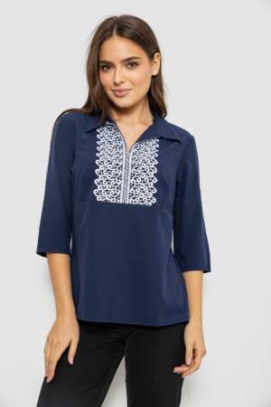 Блуза однотонна, колір синьо-білий, 230R70-1