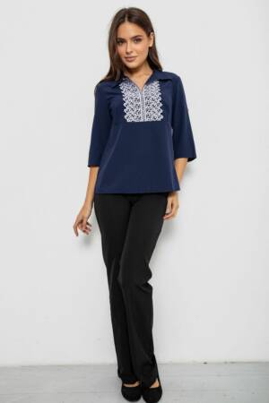 Блуза однотонна, колір синьо-білий, 230R70-1