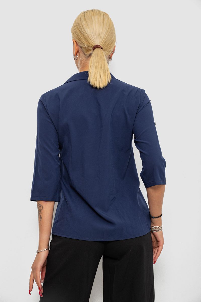 Блуза однотонна, колір синій, 230R70-1 - Зображення 4