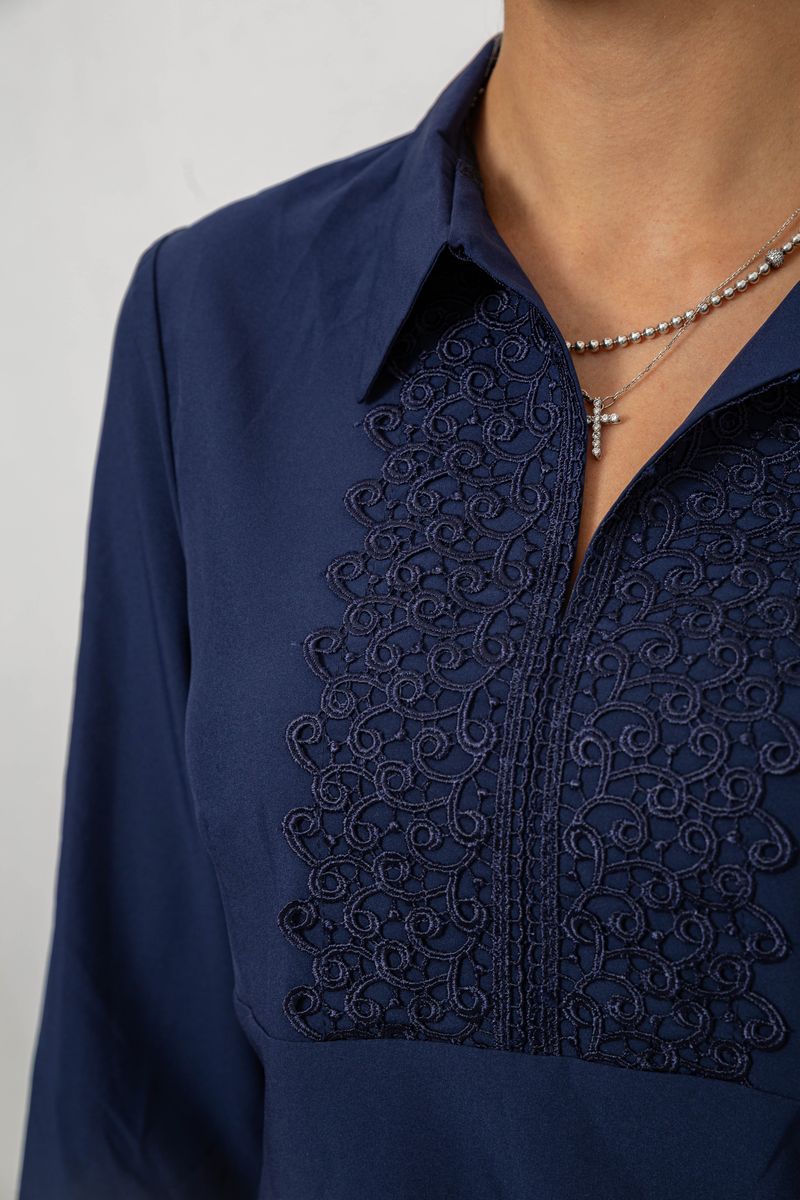 Блуза однотонна, колір синій, 230R70-1 - Зображення 5