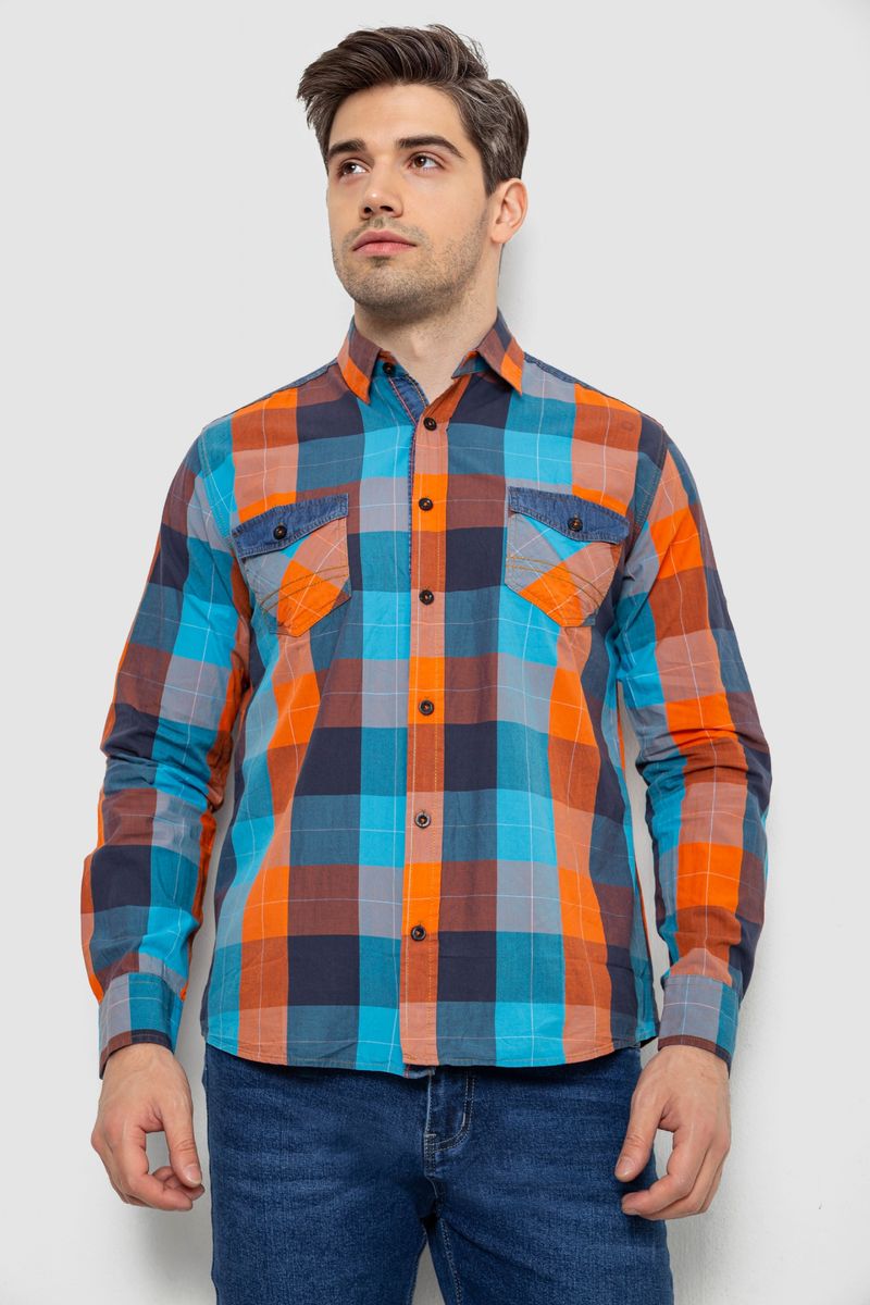 Сорочка чоловіча в клітинку, колір помаранчевий, 214R0743