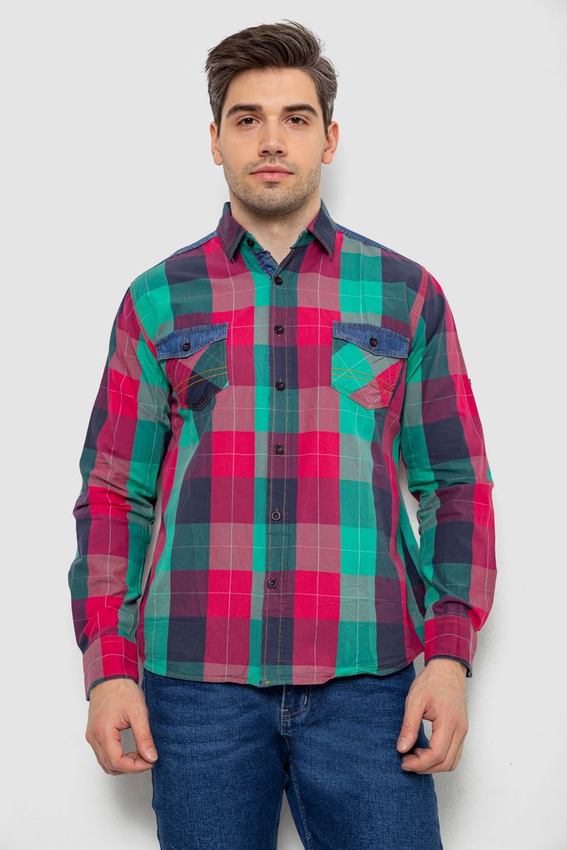 Сорочка чоловіча в клітинку, колір малиновий, 214R0743