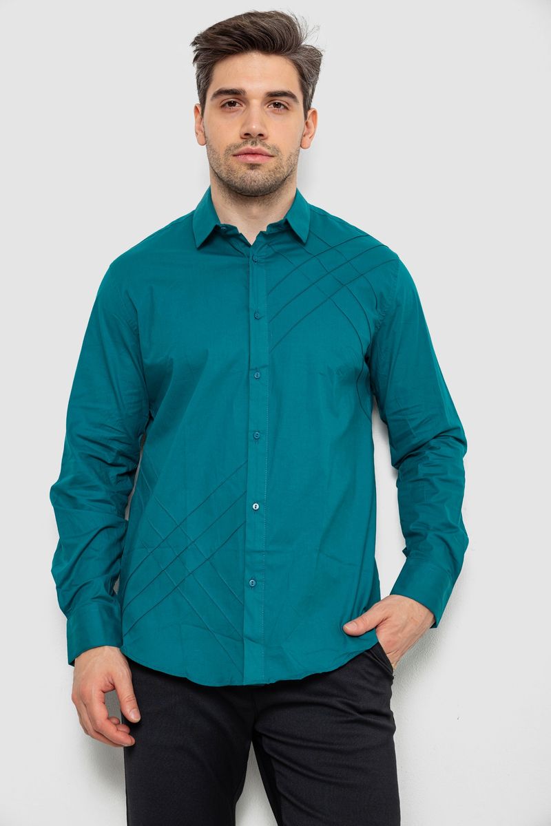 Сорочка чоловіча однотонна, колір смарагдовий, 214R7466
