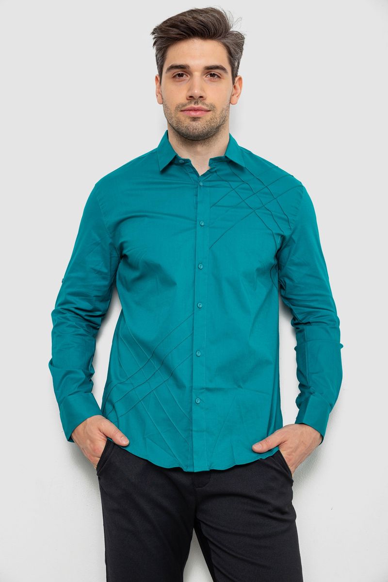 Сорочка чоловіча однотонна, колір зелений, 214R7466