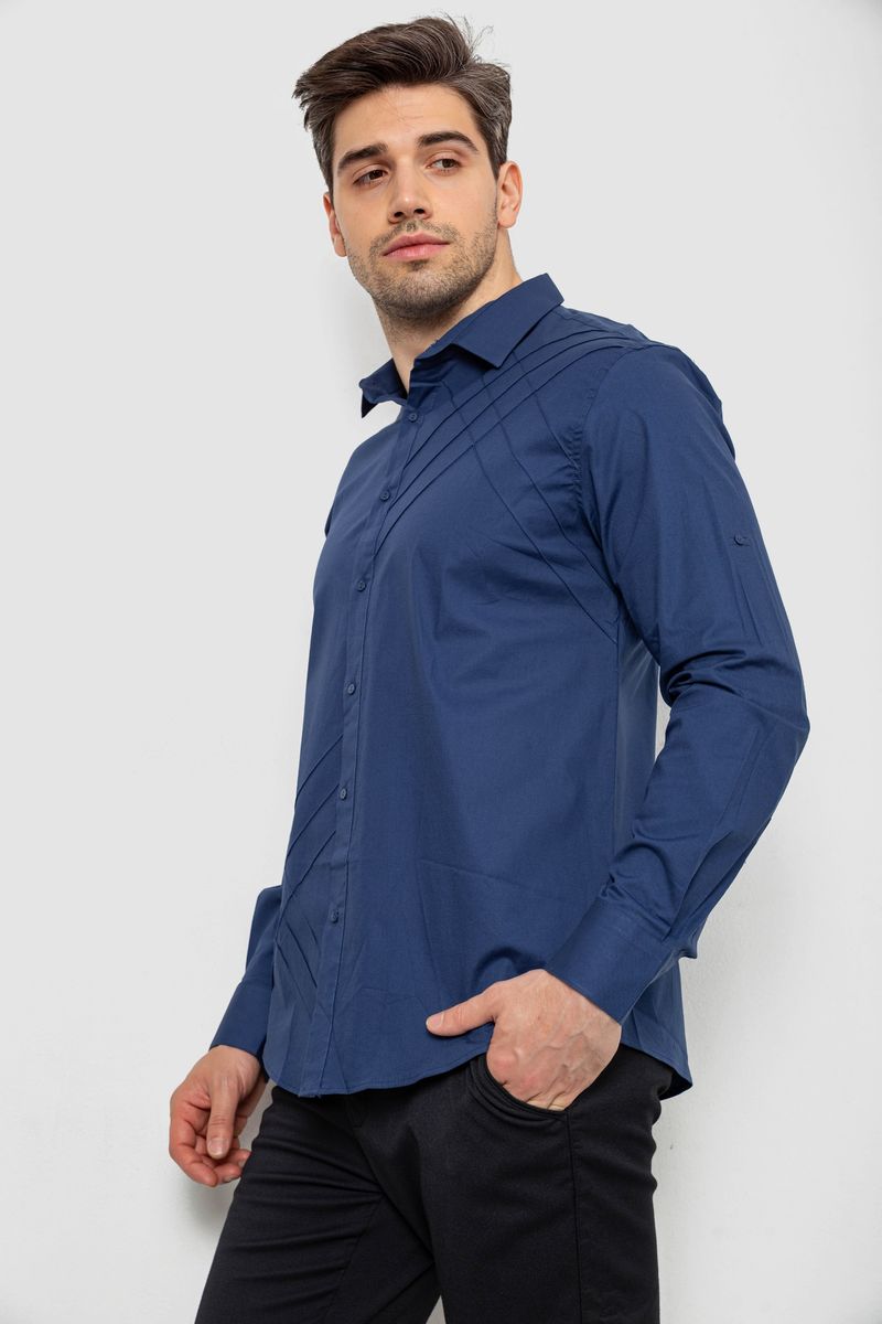 Сорочка чоловіча однотонна, колір синій, 214R7466 - Зображення 3