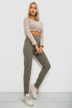 Лосини в рубчик на флісі, колір хакі, 244R1709