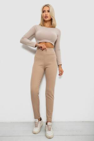 Лосини в рубчик на флісі, колір бежевий, 244R1709