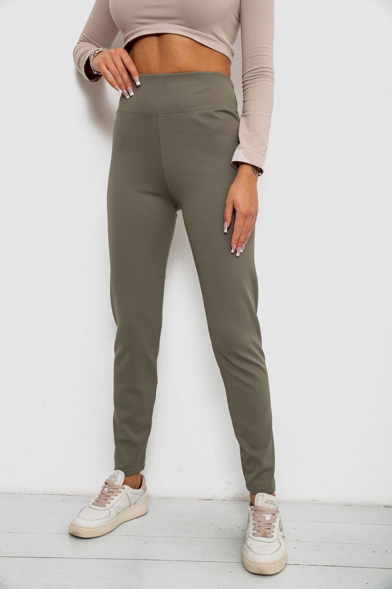 Лосини в рубчик на флісі, колір хакі, 244R1709 - Зображення 3