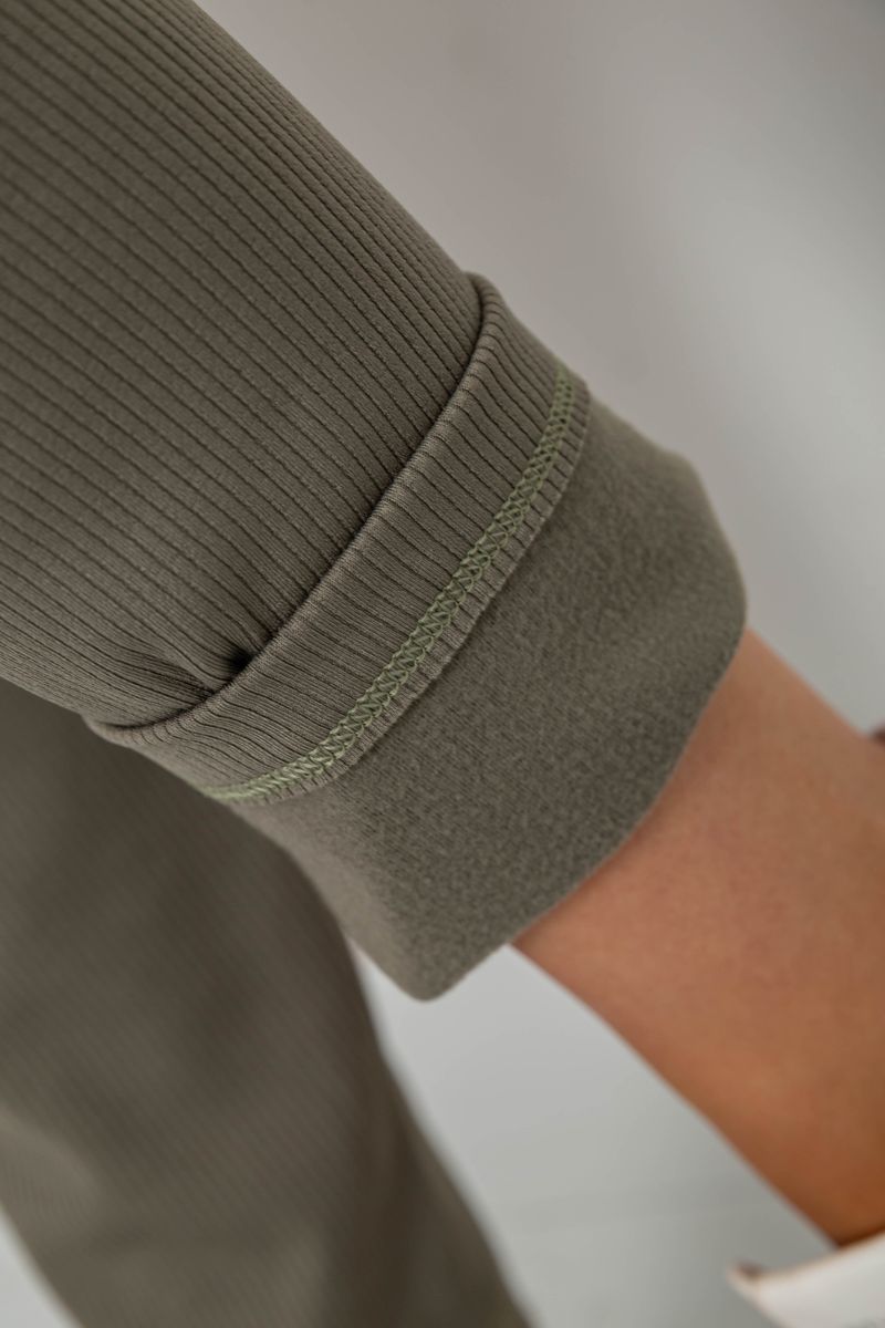 Лосини в рубчик на флісі, колір хакі, 244R1709 - Зображення 5