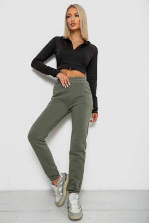 Спортивні штани жіночі на флісі, колір хакі, 238R58641-3