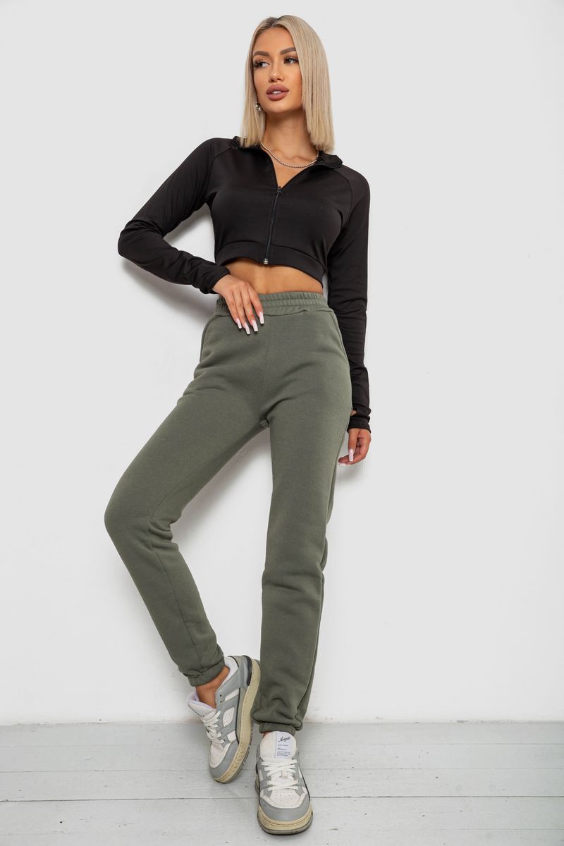 Спортивні штани жіночі на флісі, колір хакі, 238R58641-3 - Зображення 2