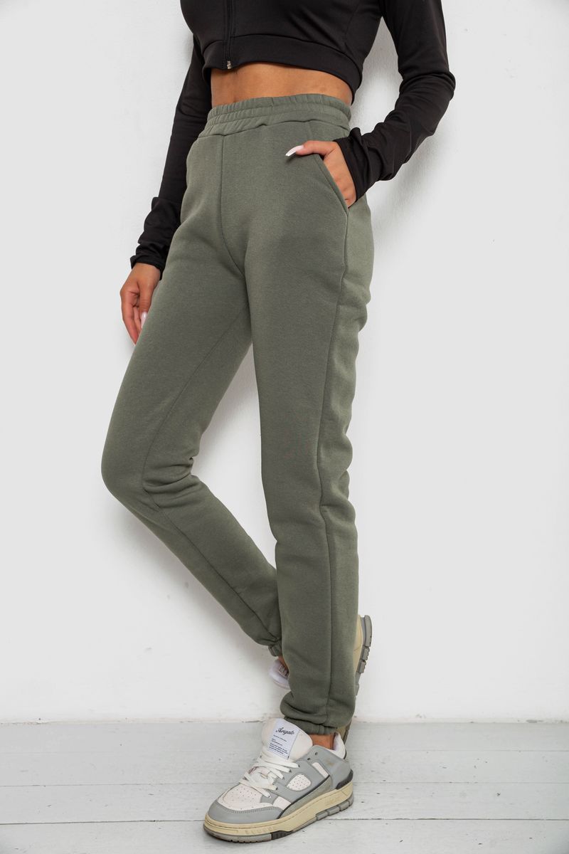 Спортивні штани жіночі на флісі, колір хакі, 238R58641-3 - Зображення 3