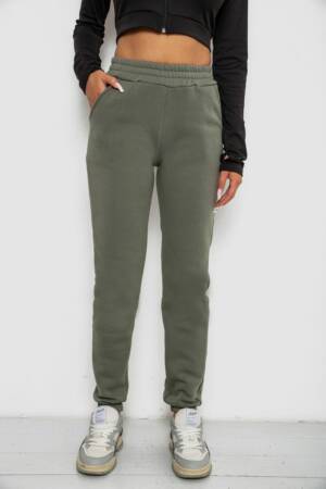 Спортивні штани жіночі на флісі, колір хакі, 238R58641-3