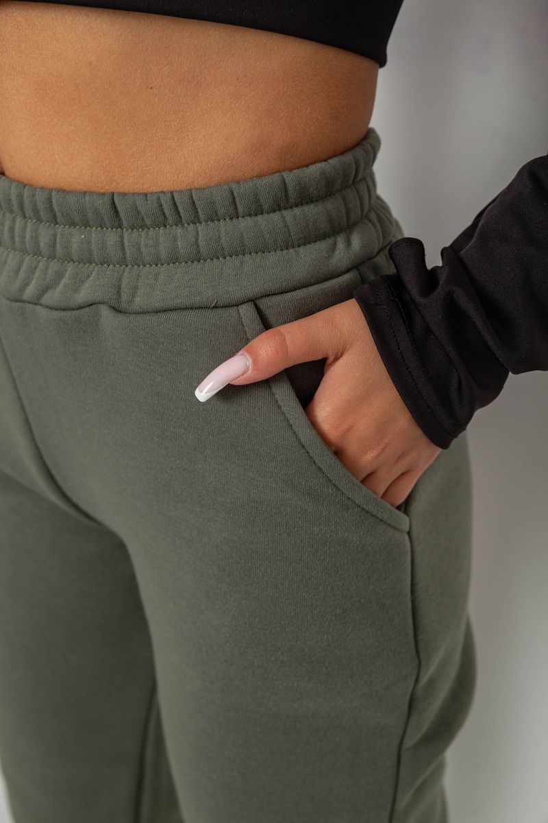 Спортивні штани жіночі на флісі, колір хакі, 238R58641-3 - Зображення 5