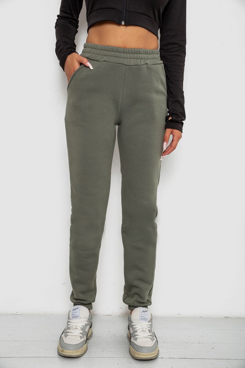 Спортивні штани жіночі на флісі, колір хакі, 238R58641-3
