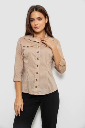 Сорочка жіноча однотонна, колір бежевий, 230R068-6