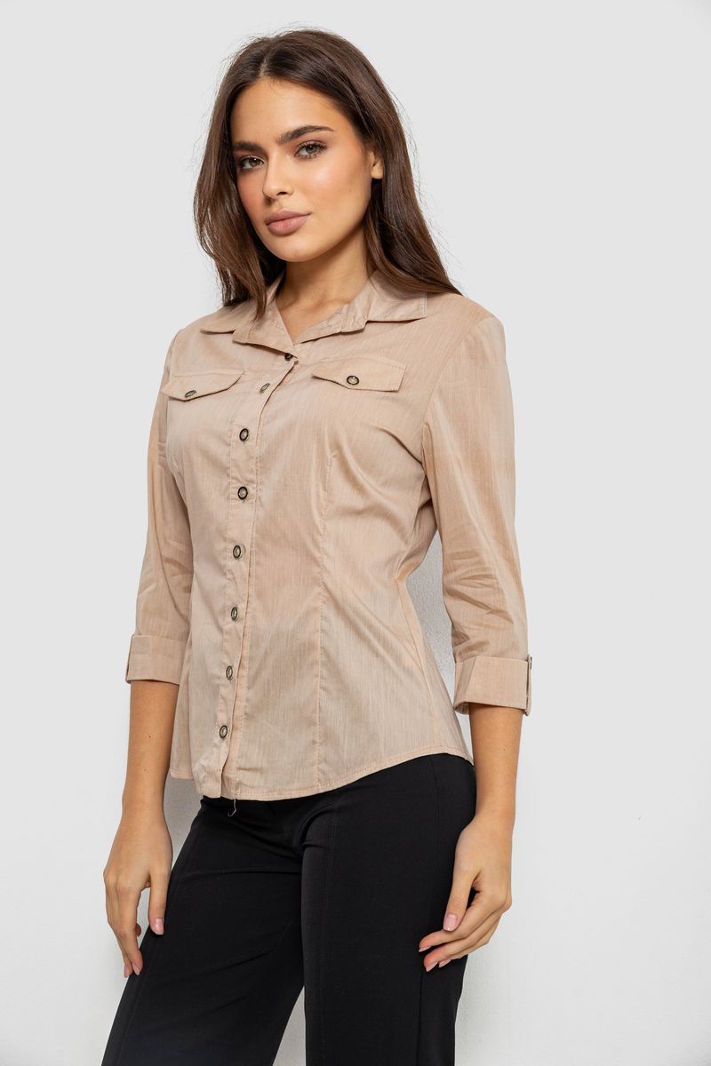 Сорочка жіноча однотонна, колір бежевий, 230R068-6 - Зображення 3