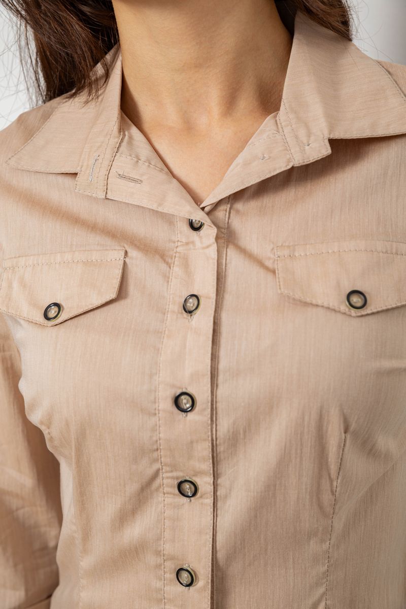 Сорочка жіноча однотонна, колір бежевий, 230R068-6 - Зображення 5