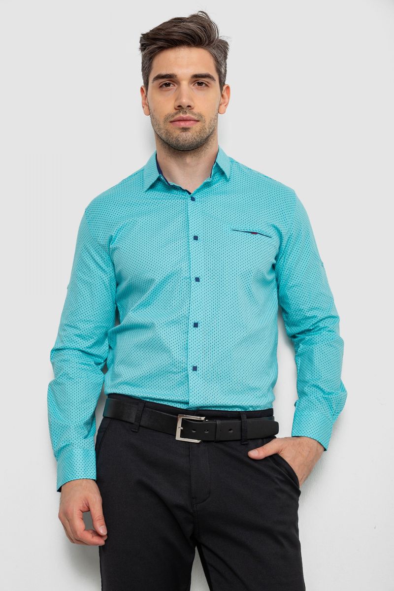 Сорочка чоловіча з принтом, колір бірюзовий, 214R7170-1