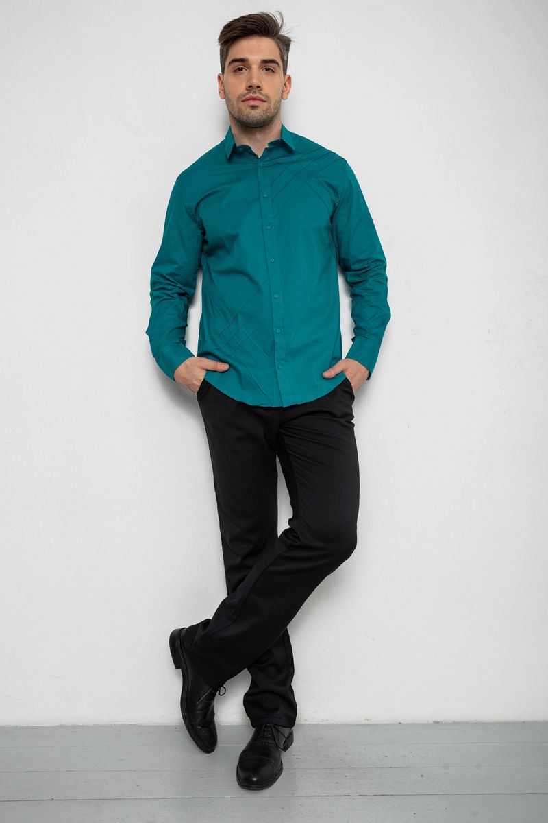 Сорочка чоловіча однотонна, колір зелений, 214R7466-1