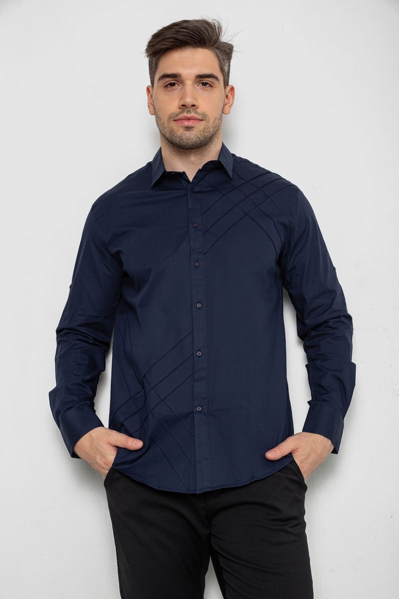 Сорочка чоловіча однотонна, колір синій, 214R7466-1