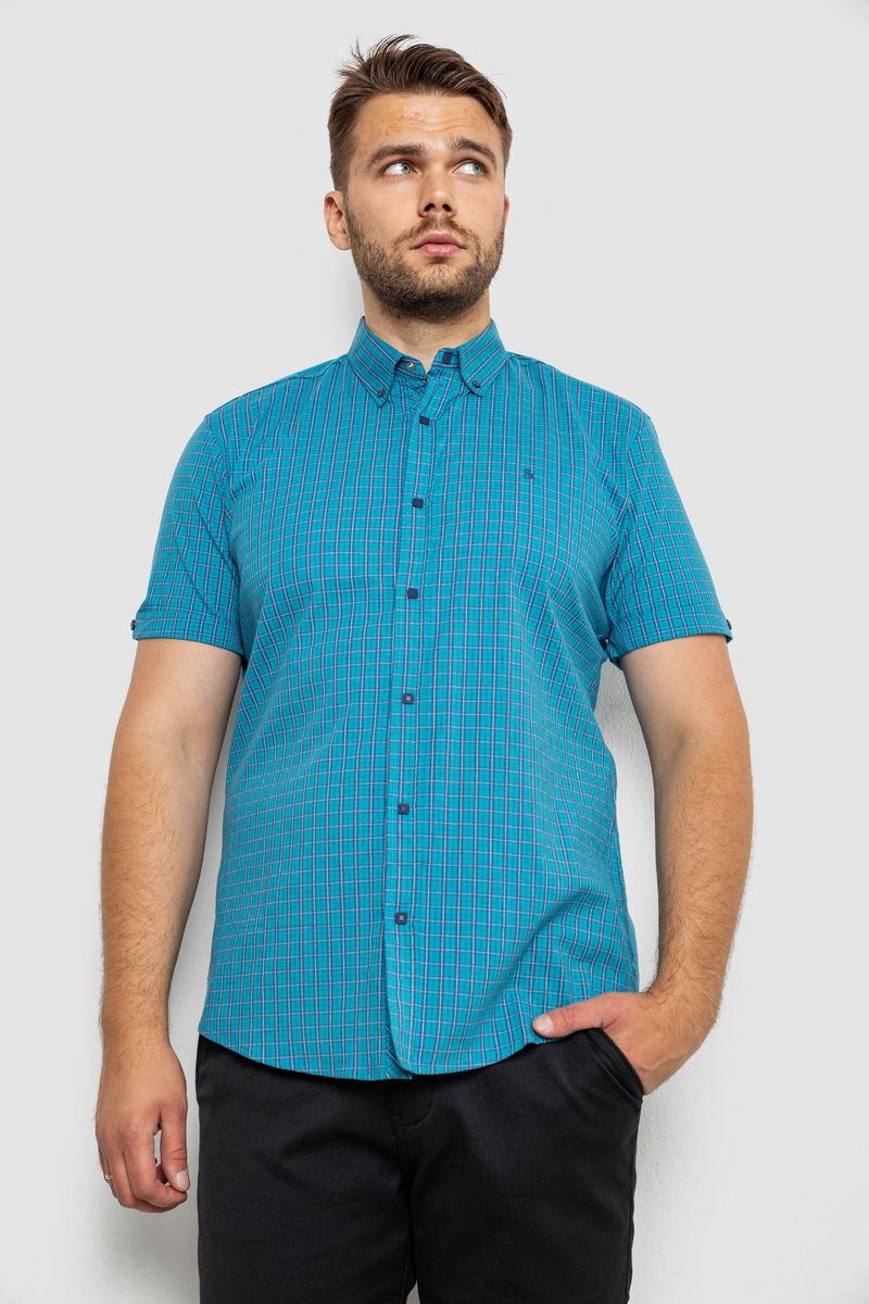 Сорочка чоловіча в клітинку, колір бірюзовий, 214R4564