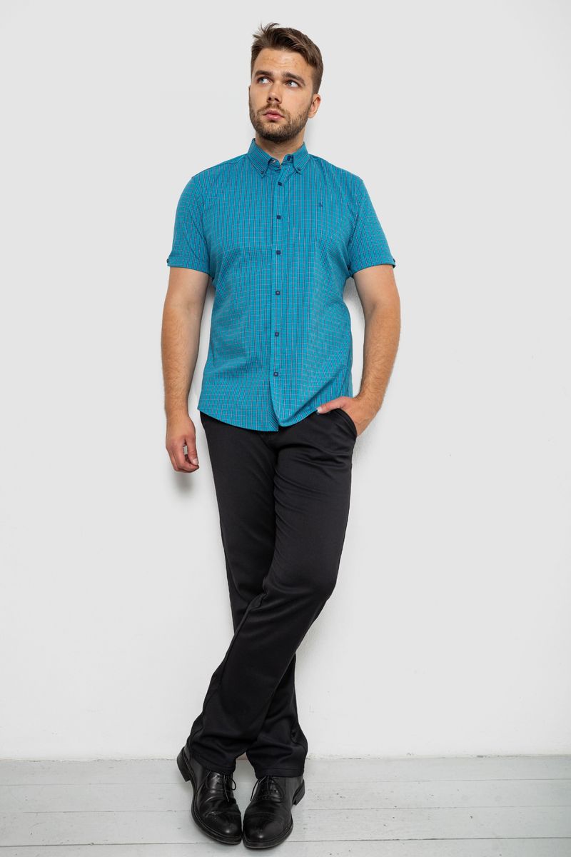 Сорочка чоловіча в клітинку, колір бірюзовий, 214R4564
