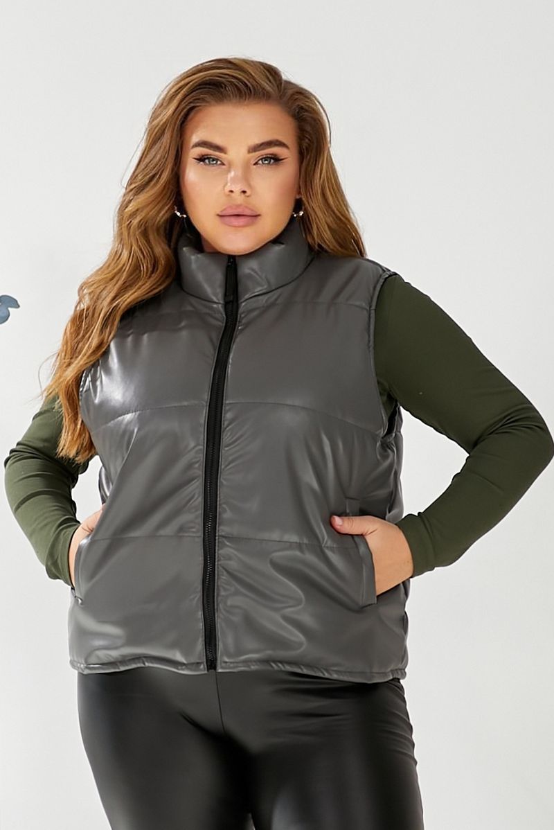Жилет жіночий демісезонний екошкіра, колір сірий, 257R68