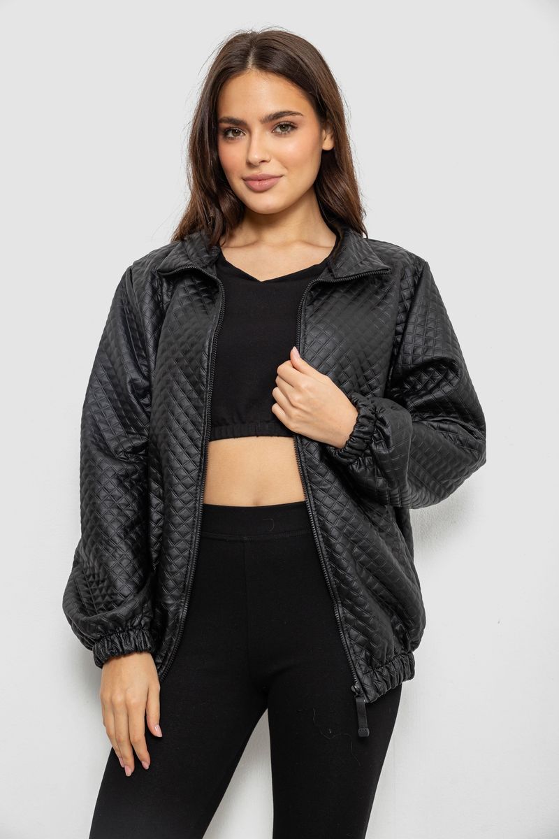 Бомбер жіночий з принтом, колір чорний, 257R72-2