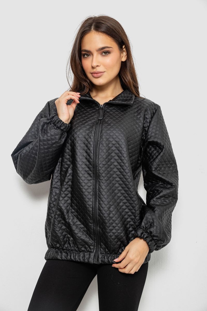 Бомбер жіночий з принтом, колір чорний, 257R72-2