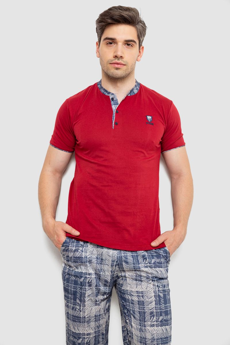 Піжама чоловіча з принтом, колір бордовий, 243R1003