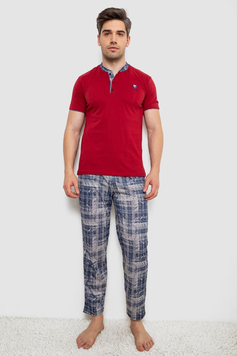 Піжама чоловіча з принтом, колір бордовий, 243R1003