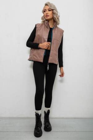 Жилет жіночий демісезонний екошкіра, колір коричневий, 257R98-1