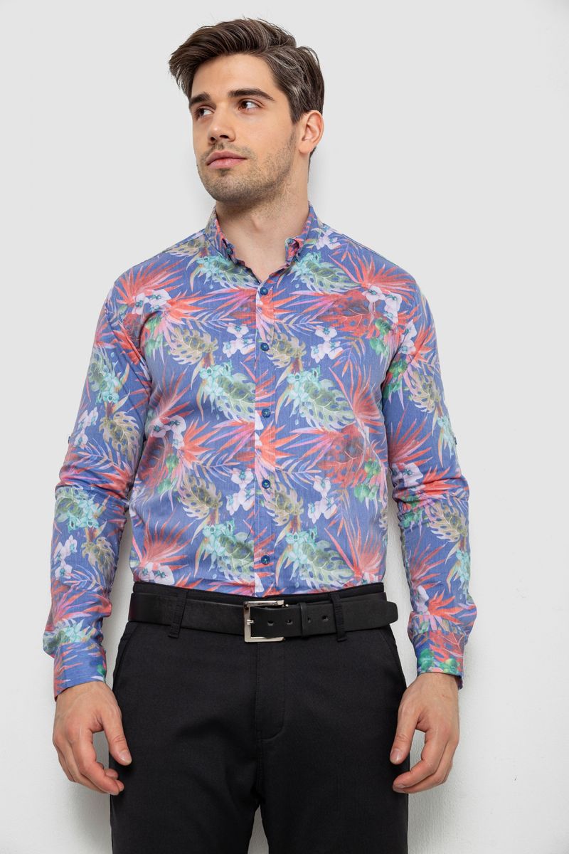 Сорочка чоловіча з принтом 214R1038, колір джинс, 214R3220