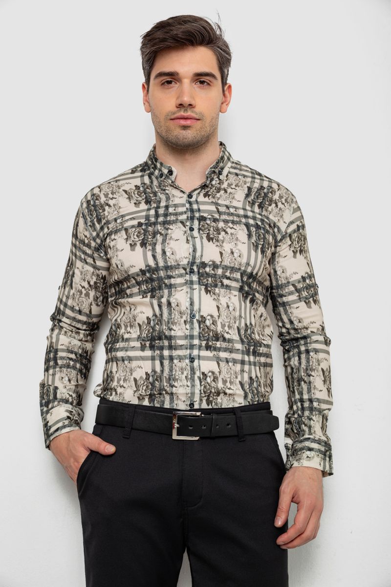 Сорочка чоловіча з принтом, колір оливковий, 214R1038