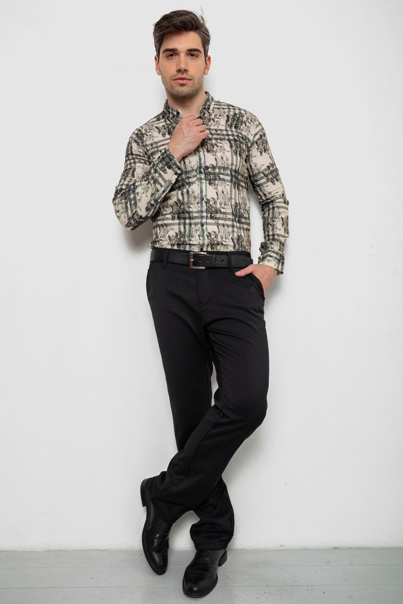 Сорочка чоловіча з принтом, колір оливковий, 214R1038