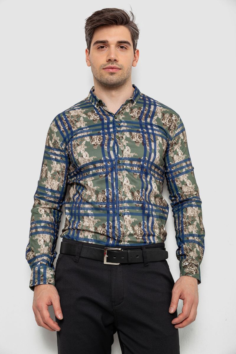 Сорочка чоловіча з принтом, колір зелений, 214R1038