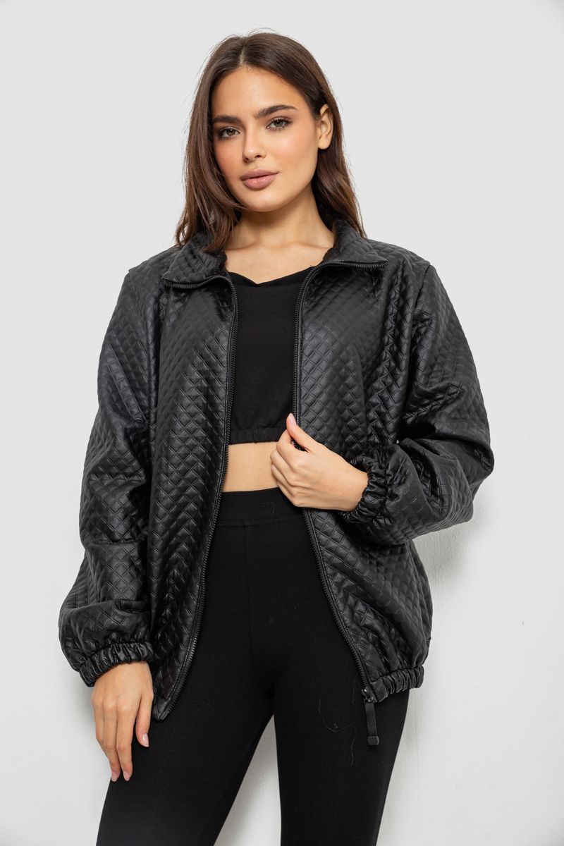 Бомбер жіночий з принтом, колір чорний, 257R72-3