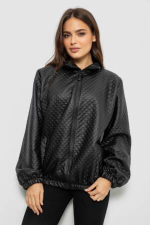 Бомбер жіночий з принтом, колір чорний, 257R72-3