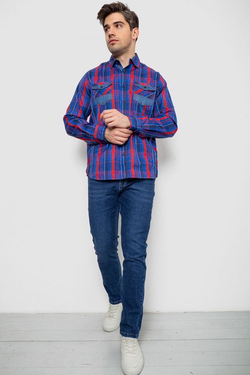 Сорочка чоловіча в клітинку, колір синій, 214R0746